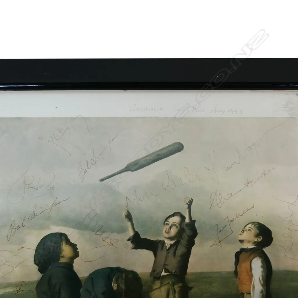 Autographed print of the Robert James' 'Tossing for Innings' painting, signed by members of the Australian team who toured Ireland in 1993, Image 1++