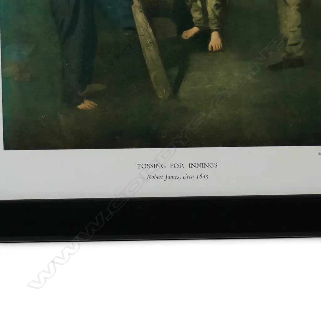 Autographed print of the Robert James' 'Tossing for Innings' painting, signed by members of the Australian team who toured Ireland in 1993, Image 1++