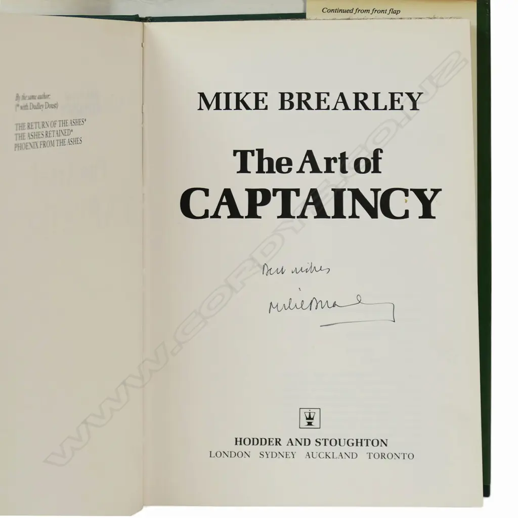 The Art of Captaincy - Mike Brearley - autographed copy of the Mike Brearley book - signed by the player. Image 1++