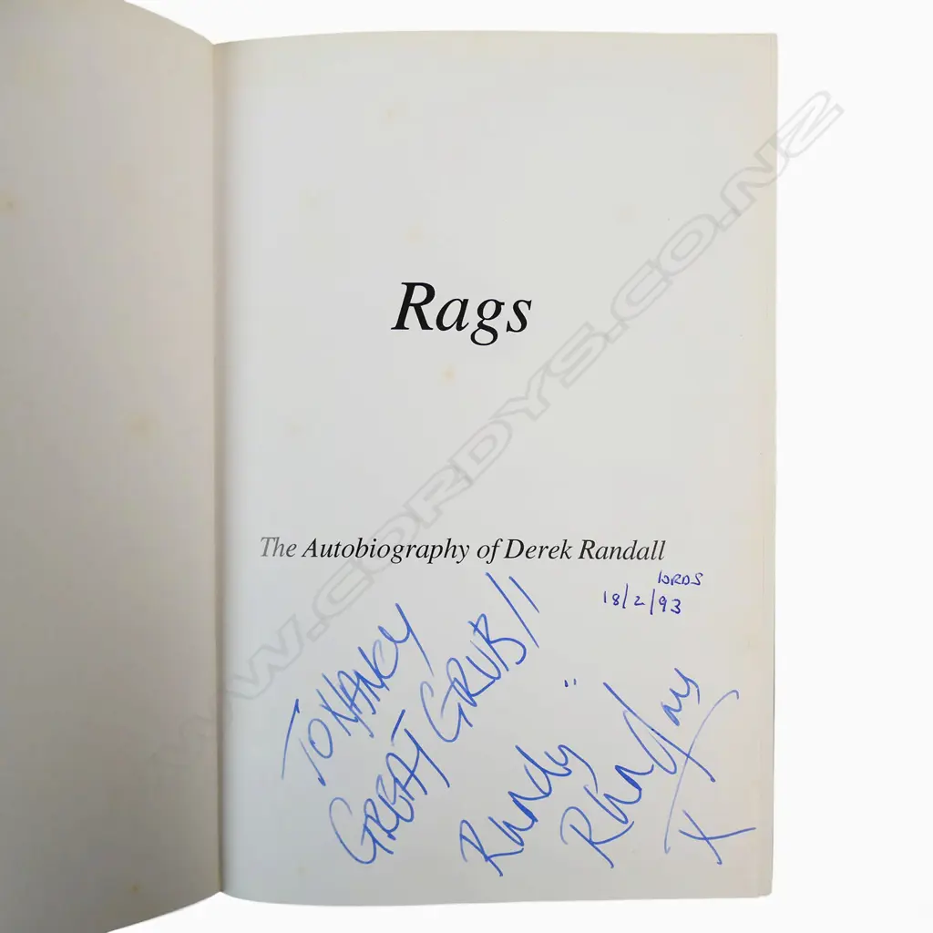 Rags - The autobiography of Derek Randall - autographed copy - signed by the player. Image 1++