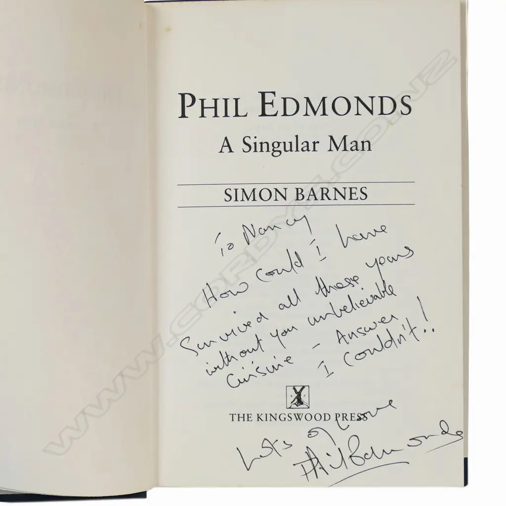 Phil Edmonds - A singular man by Simon Barnes - autographed biography - signed by the player. Image 1++