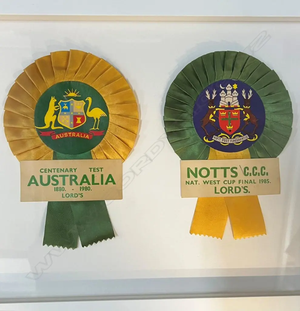Rare collection of five team supporters Rosettes - framed and glazed for display - 960 x 350mm, Image 1++