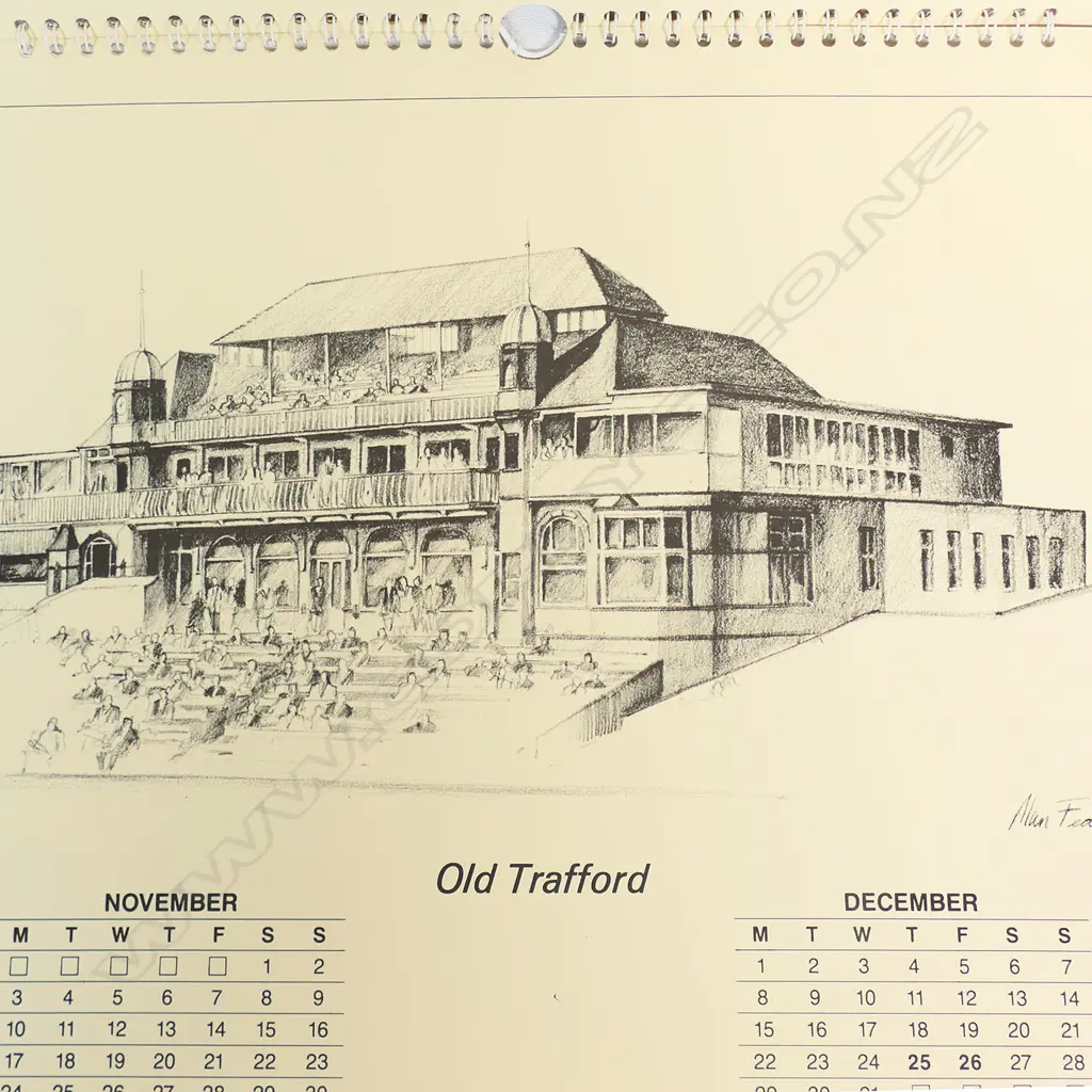 Six vintage calendar images by Allan Fearnley picturing all the famous test cricket venues in England. Image 1++