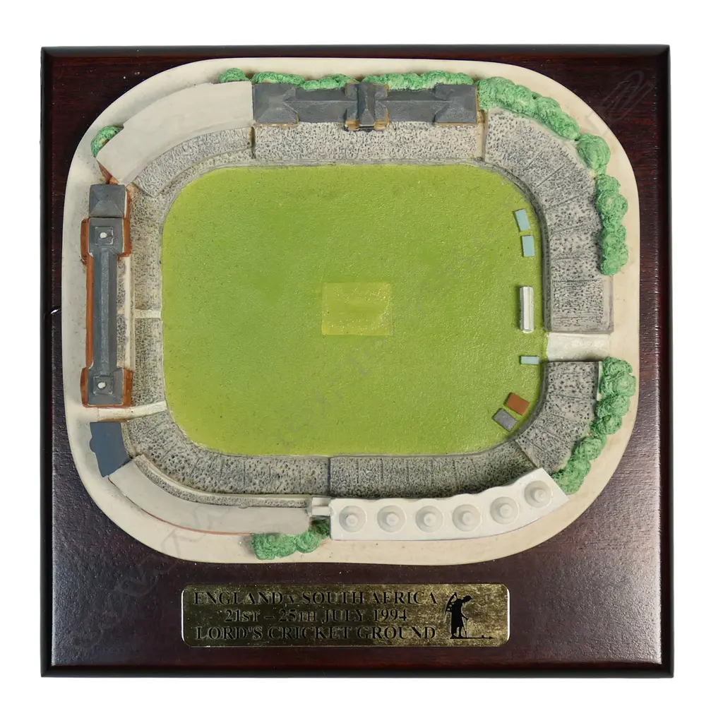 Commemorative pottery representation of Lords cricket ground - England v South Africa 1994 - 160 x 160mm. Image 1++