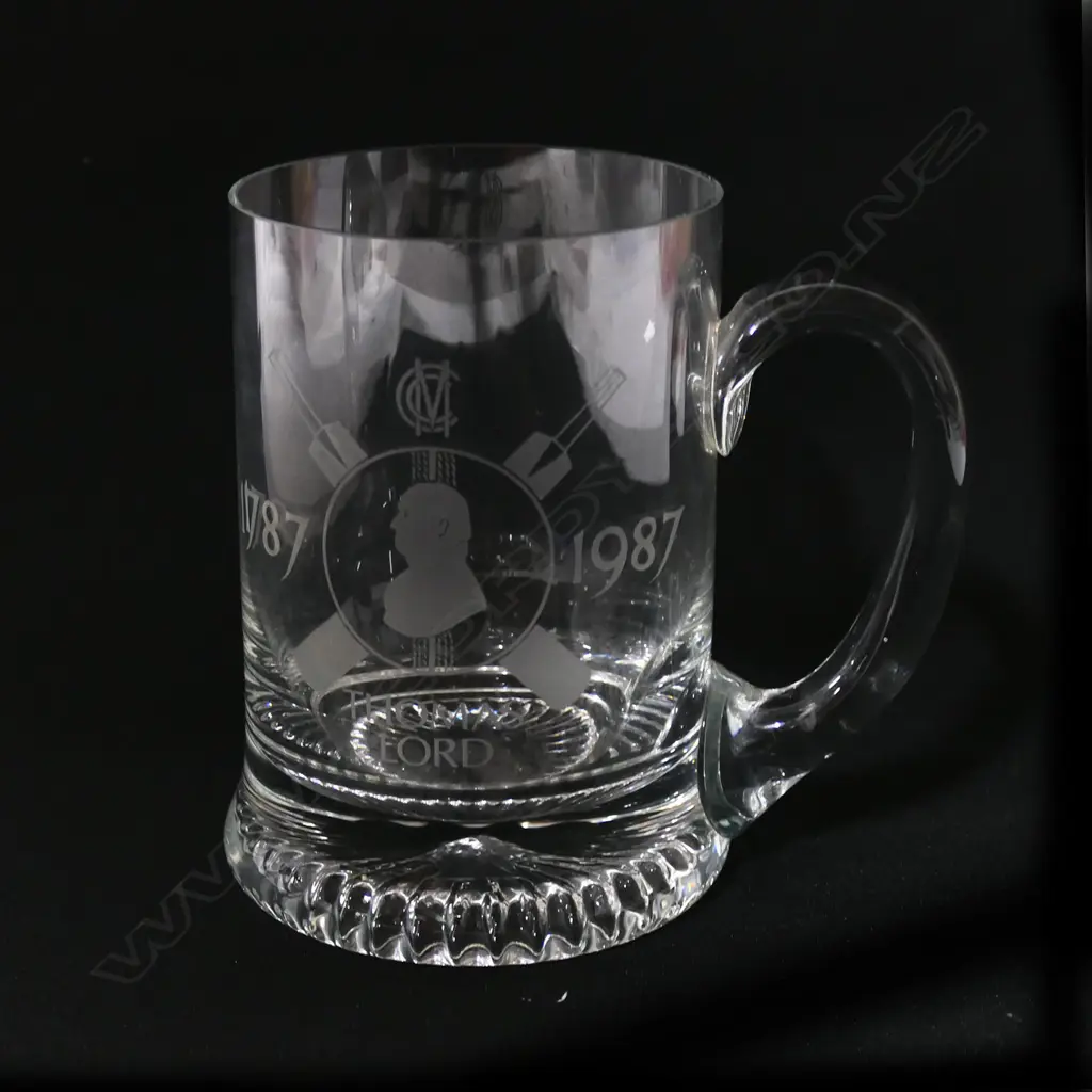 Etched MCC Bicentennial (1787-1987) souvenir pint glass. Image 1++