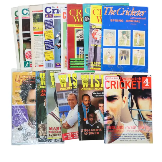 Collection of cricket magazines from 1970s onwards.