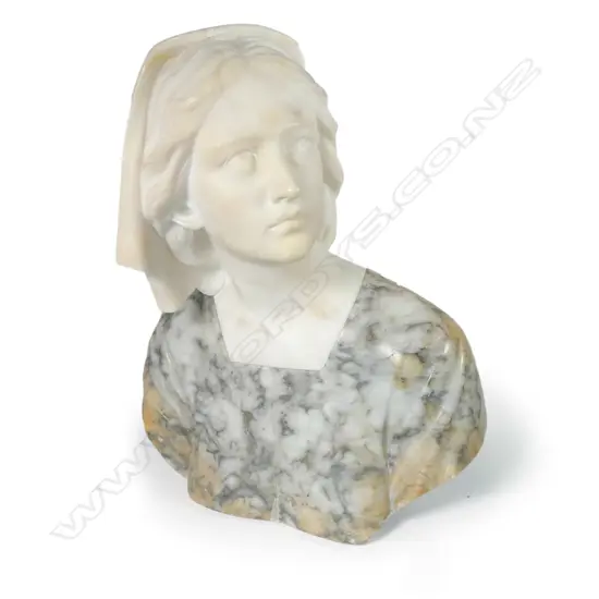 A 19thC alabaster Italian bust of a woman