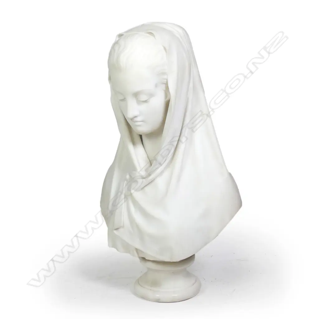 A good Italian 19thC marble bust by Cavaliere Giosue Argenti (1819-1901) of La Modestia Image 1++
