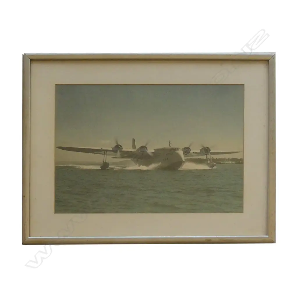 A 1940 hand tinted photograph of ZK-AMA 'Aotearoa' Empire Class flying boat Image 1++