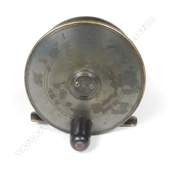 A vintage P.D. Malloch Perth 3½" brass fishing reel