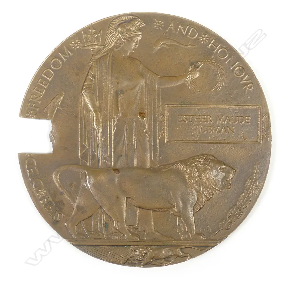 A very rare N.Z. WWI woman's death plaque 'To Esther Maud Tubman 22/517' Image 1++