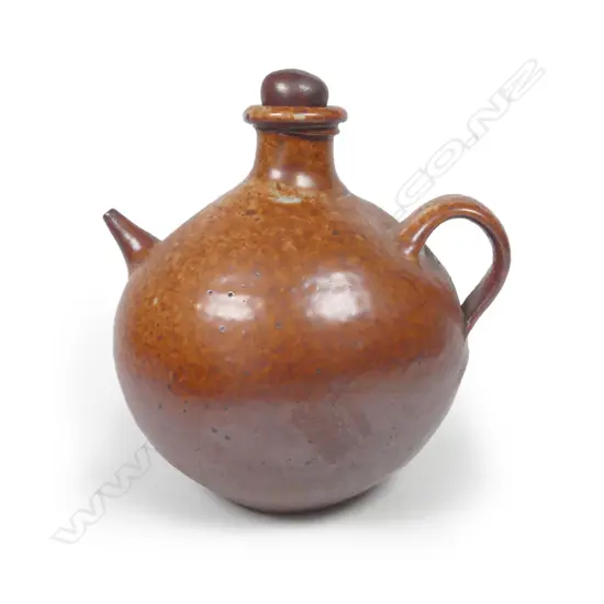A Len Castle Colonial Shino oil ewer with stopper and loop handle