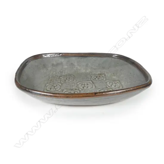 Len Castle large serving dish decorated with stamps designed by Theo Schoon