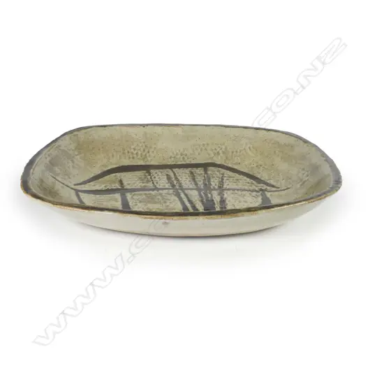 A Len Castle large dish collaboratively painted with an abstract design