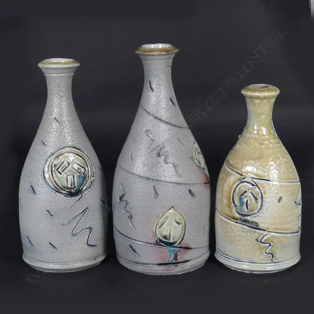 Three Peter Lange salt glazed bottles Image 1++