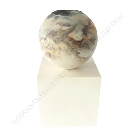 A massive Ray Rogers raku orb with fungoid form mouth