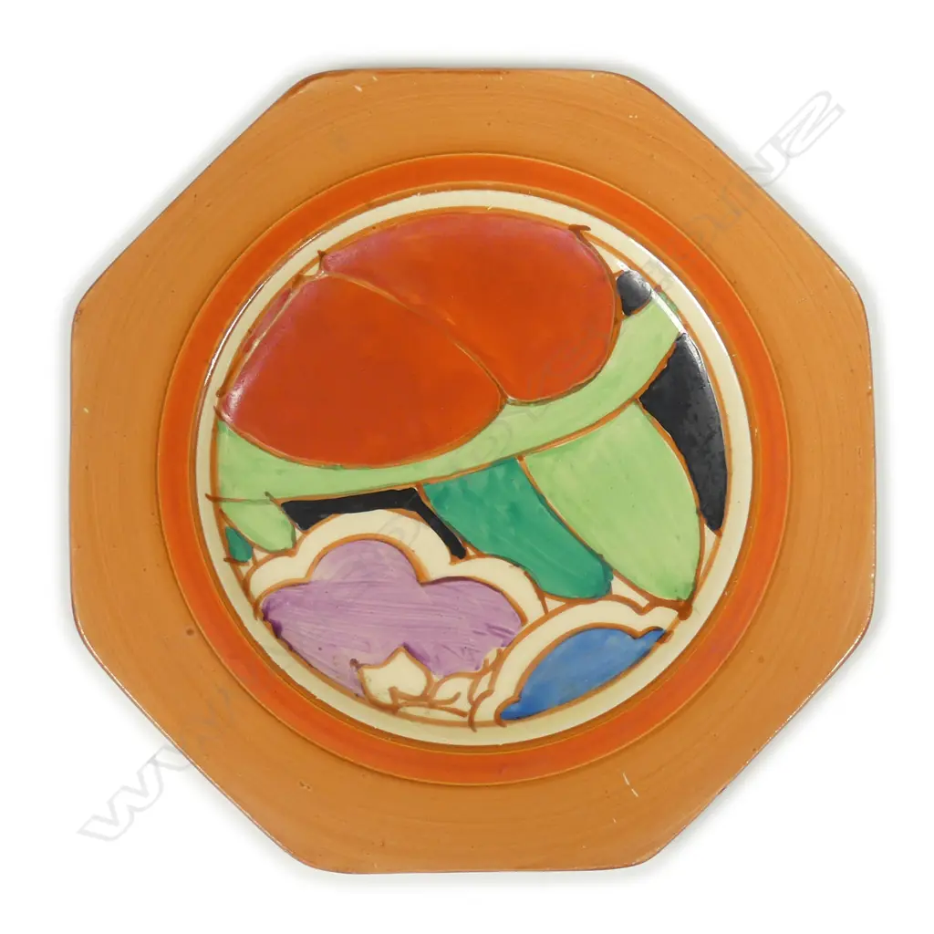 A Clarice Cliff 'Gardenia' octagonal side plate Image 1++