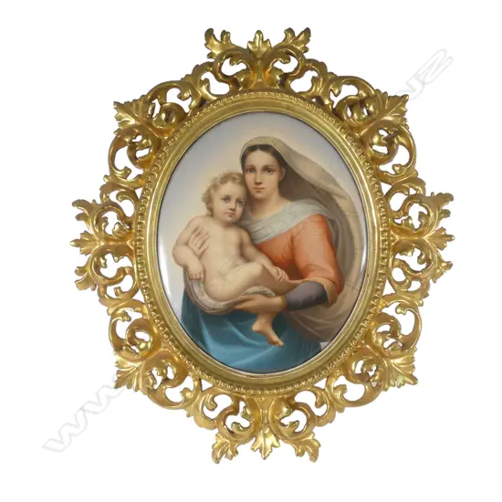 A large 19thC KPM porcelain plaque of The Madonna & Child