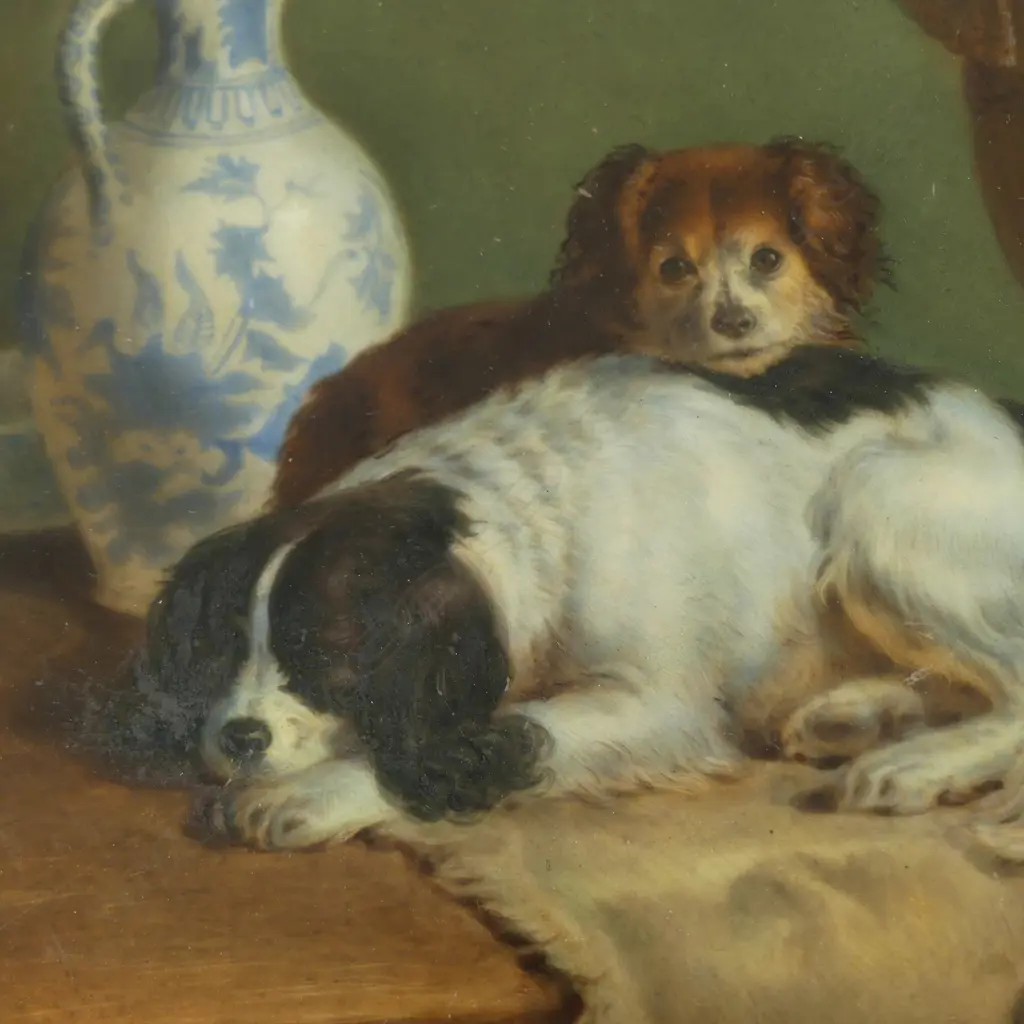 A 19thC KPM porcelain plaque painted with a study of two dogs Image 1++