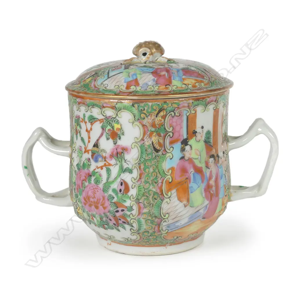 A 19thC Cantonese famille rose lidded cup Image 1++