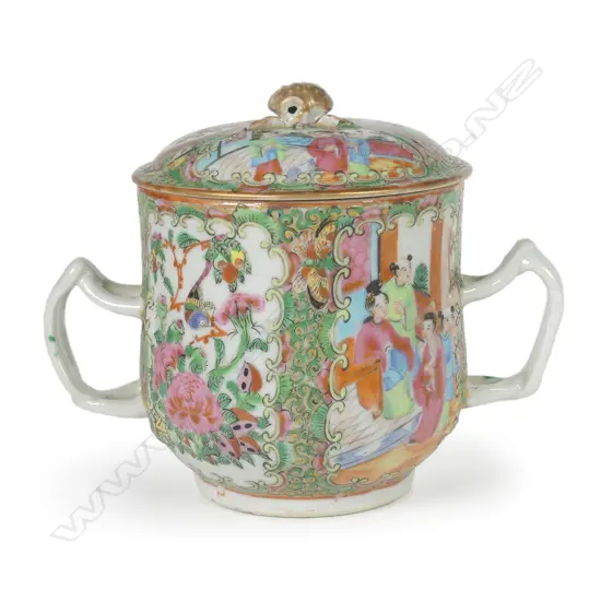 A 19thC Cantonese famille rose lidded cup