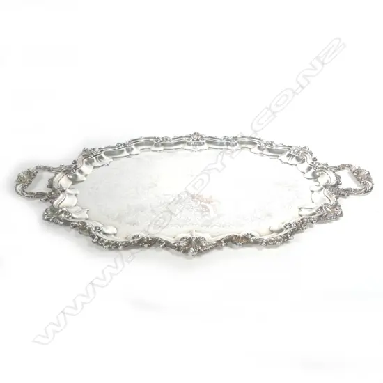 A reproduction Old English Plate silver on copper butler's two handled tray