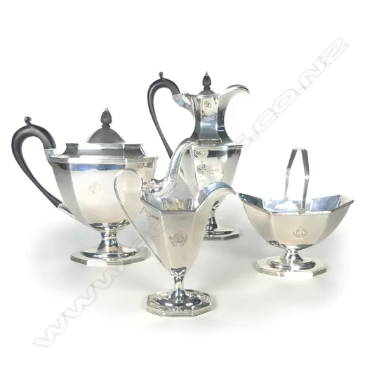 A sterling silver four piece tea set