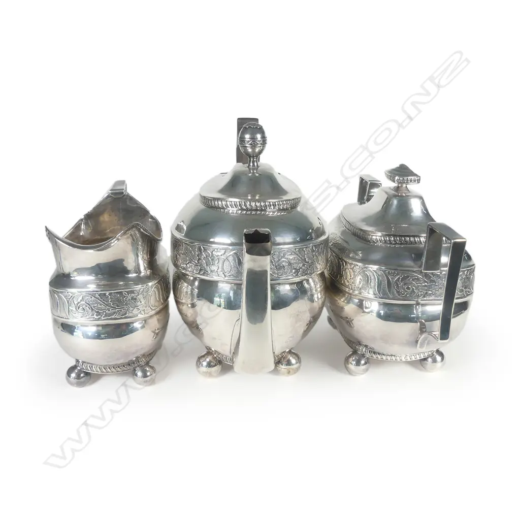 An American coin silver three-piece tea service Image 1++