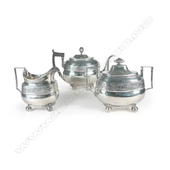 An American coin silver three-piece tea service