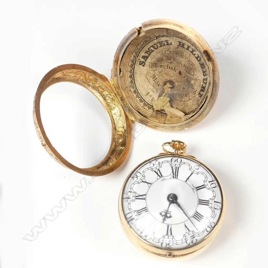 An 18thC gilt metal pair-cased pocket watch by Charles Cabrier Image 1++