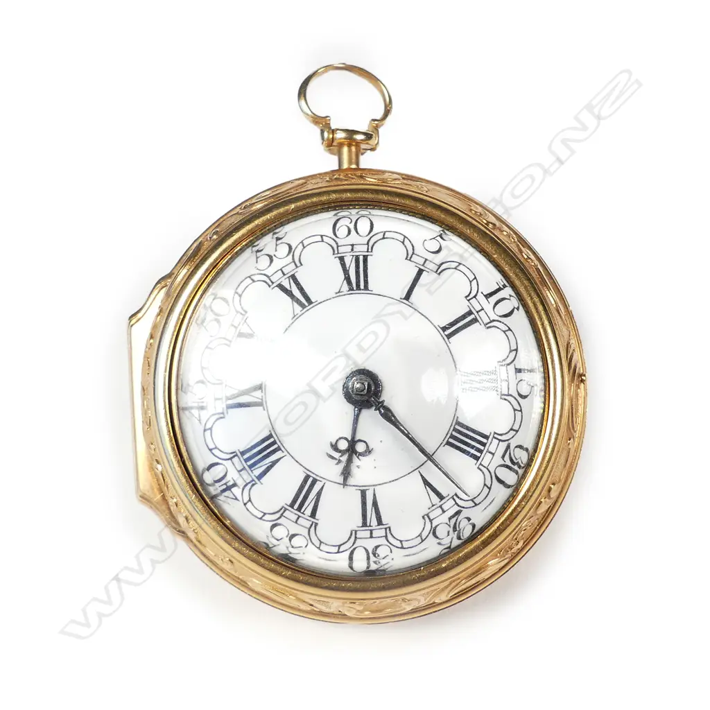 An 18thC gilt metal pair-cased pocket watch by Charles Cabrier Image 1++