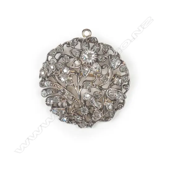 A Georgian gold and silver diamond set pendant/brooch