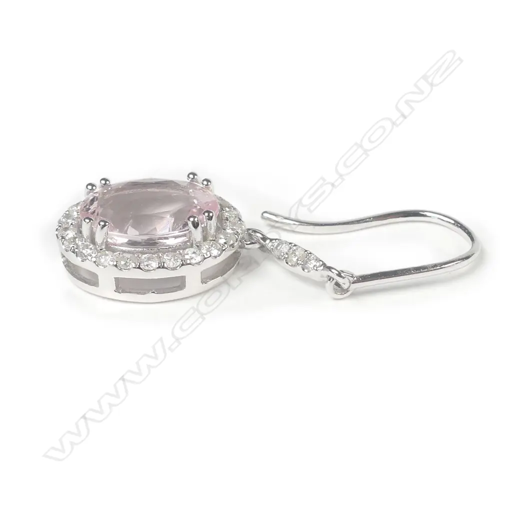 A pair of 14ct white gold morganite and diamond earrings Image 1++