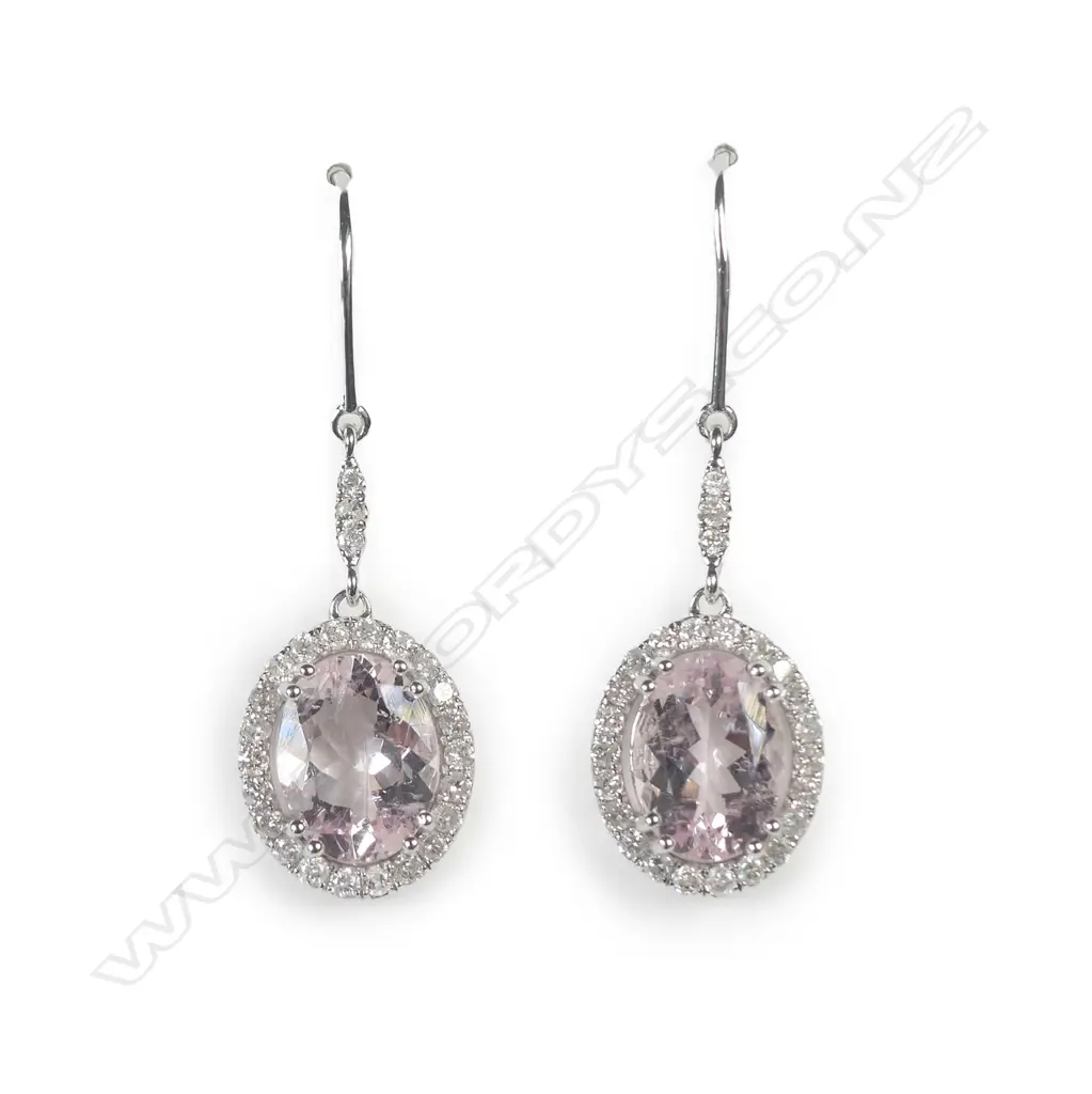 A pair of 14ct white gold morganite and diamond earrings Image 1++
