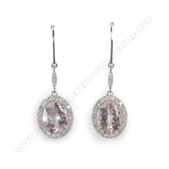 A pair of 14ct white gold morganite and diamond earrings