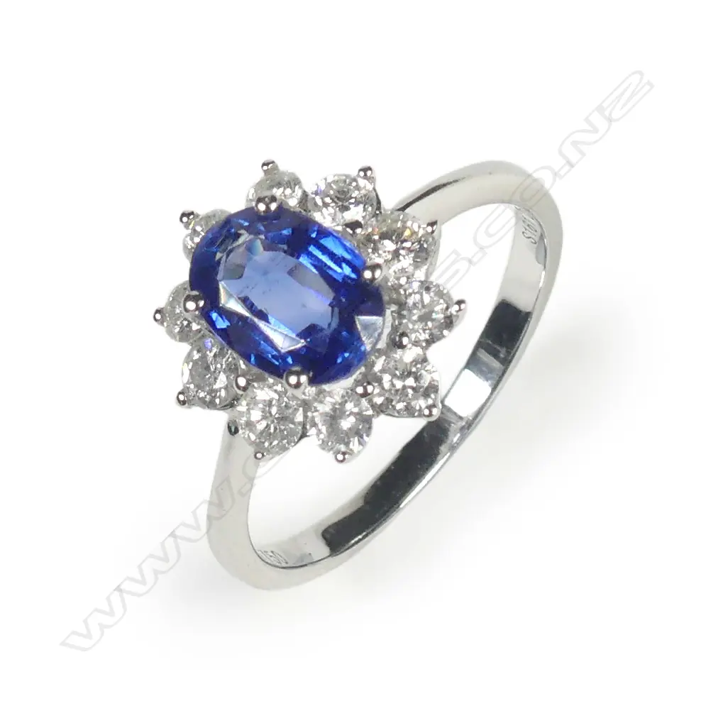 An 18ct white gold kyanite and diamond ring Image 1++
