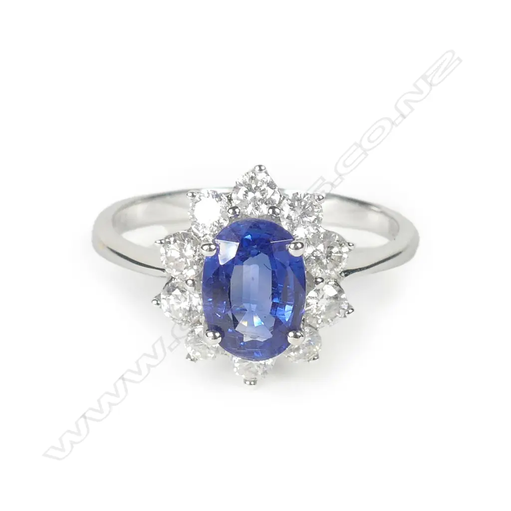 An 18ct white gold kyanite and diamond ring Image 1++