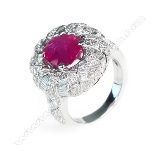 A vibrant 18ct white gold ruby and diamond dress ring