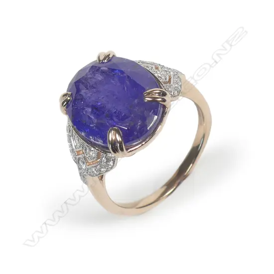 A 14ct rose gold tanzanite and diamond ring