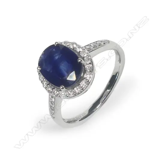 A 14ct white gold sapphire and diamond ring