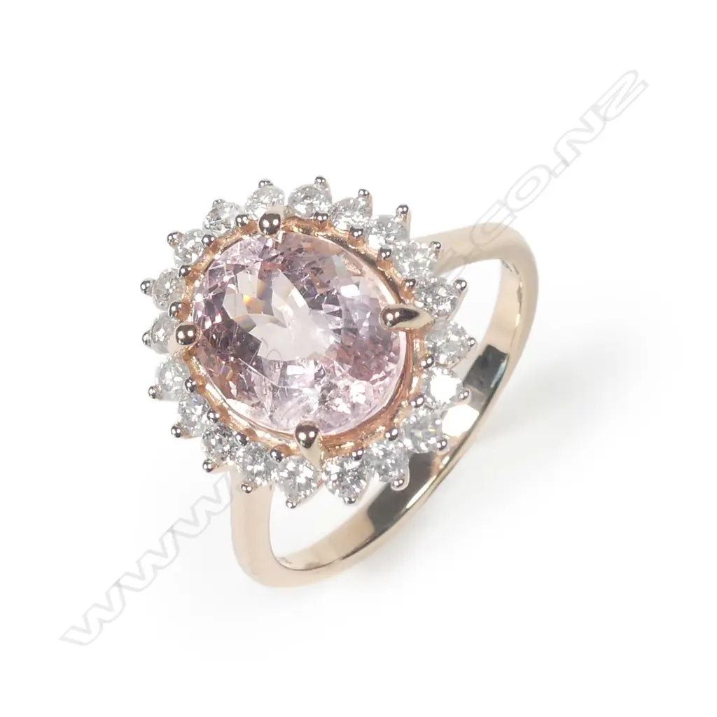 A 14ct rose gold morganite and diamond ring Image 1++