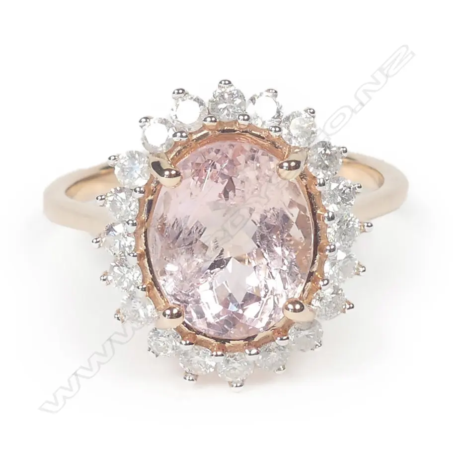 A 14ct rose gold morganite and diamond ring Image 1++