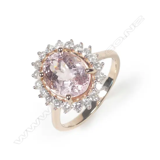 A 14ct rose gold morganite and diamond ring