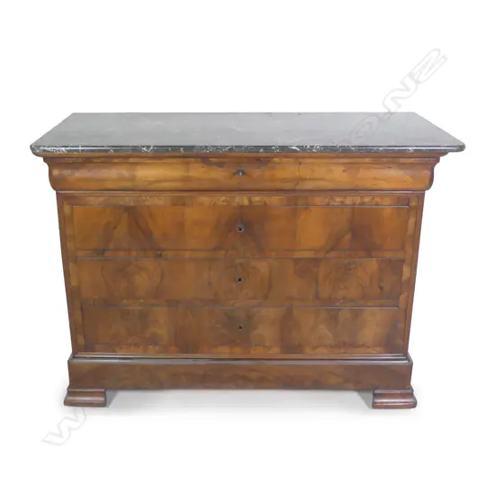 A French 19thC walnut marble top commode