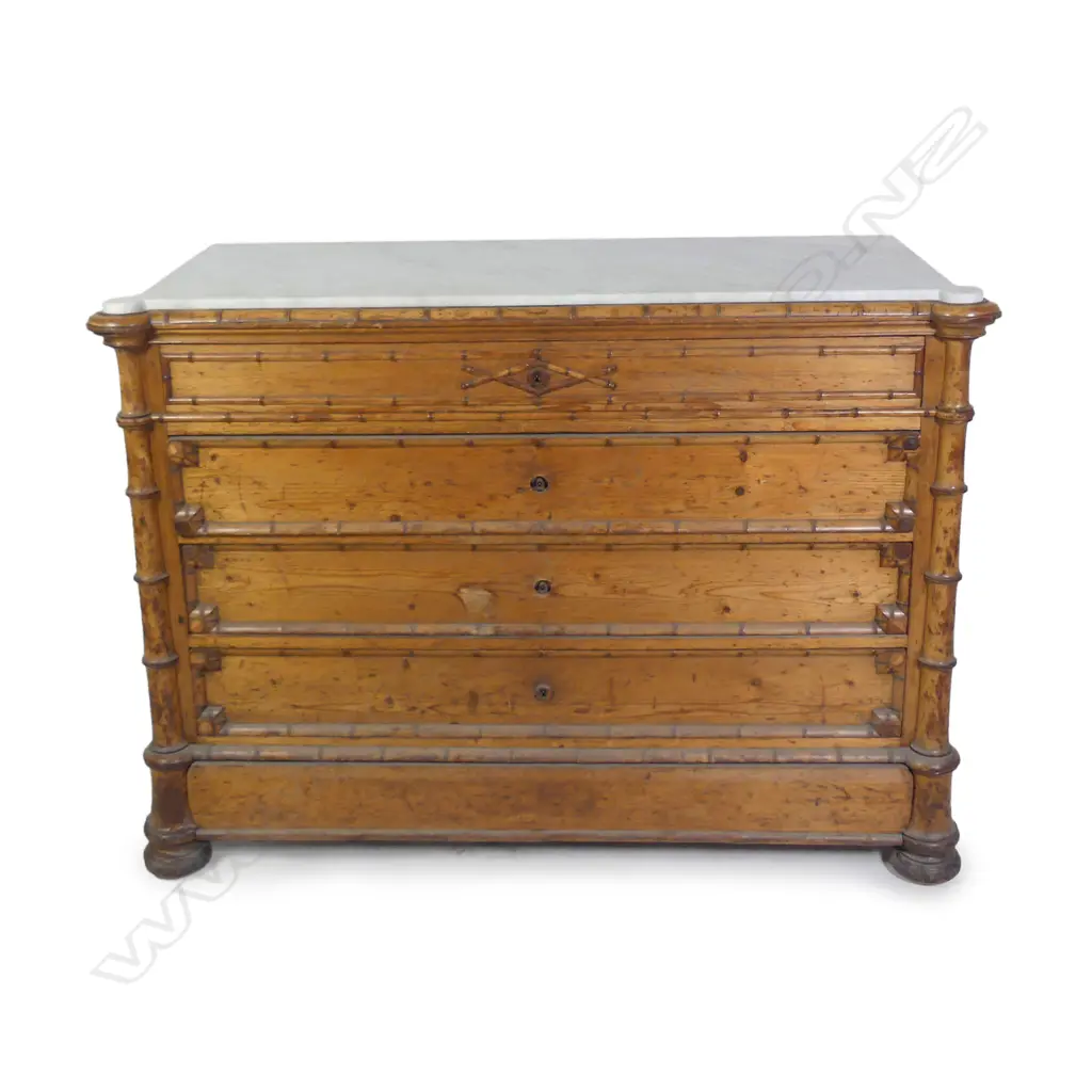 A 19thC French pine faux bamboo bookcase on commode Image 1++