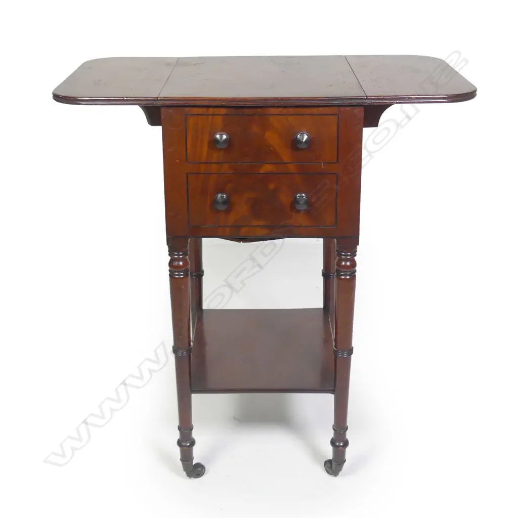 A small Georgian drop leaf side table with two drawers Image 1++