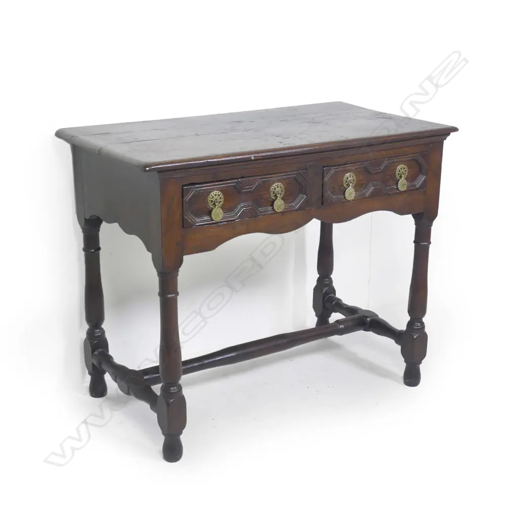 A William & Mary style oak two drawer side table Image 1++