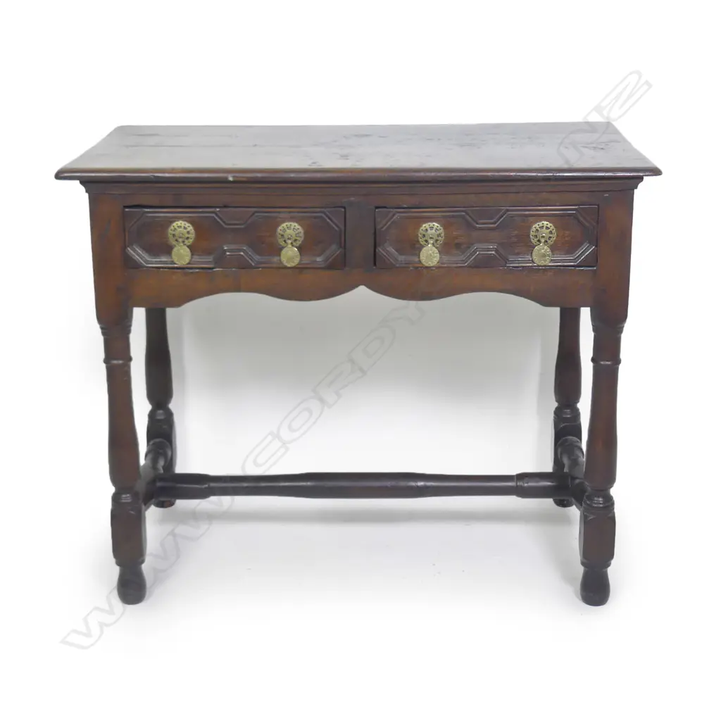 A William & Mary style oak two drawer side table Image 1++