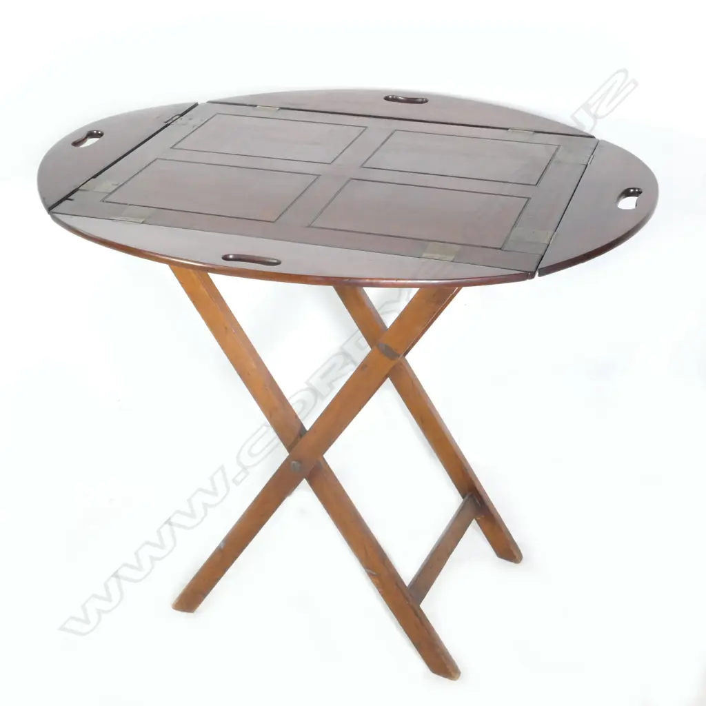 A Victorian mahogany butler's folding tray top table Image 1++