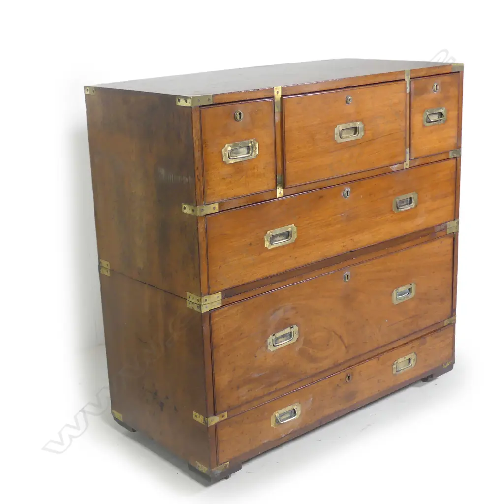 A late 19thC teak split campaign chest Image 1++